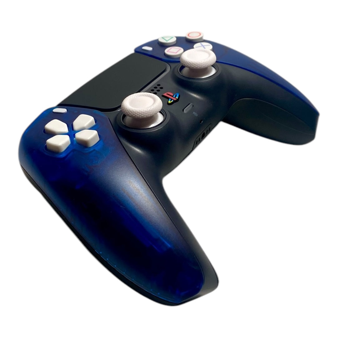 Transparent Blue ICE Retro x NEW DualSense Playstation 5 PS5 Custom Controller +Grips