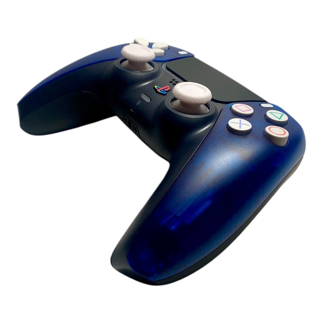 Transparent Blue ICE Retro x NEW DualSense Playstation 5 PS5 Custom Controller +Grips