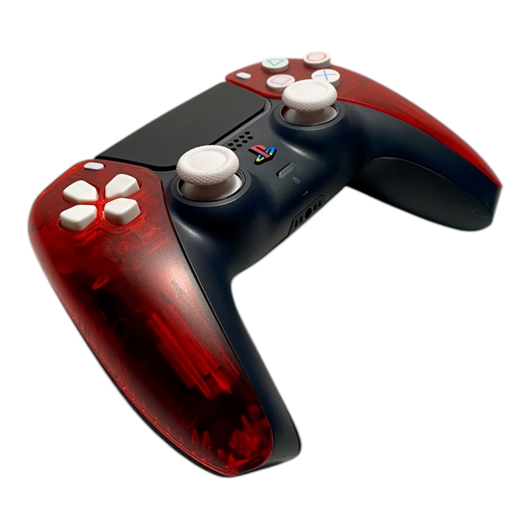 Transparent Red ICE Retro x NEW DualSense Playstation 5 PS5 Custom Controller +Grips
