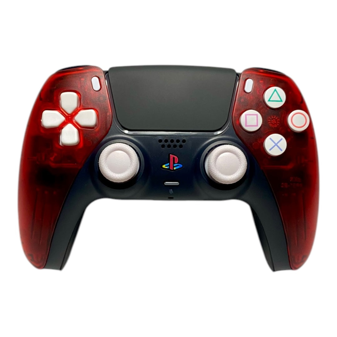 Transparent Red ICE Retro x NEW DualSense Playstation 5 PS5 Custom Controller +Grips